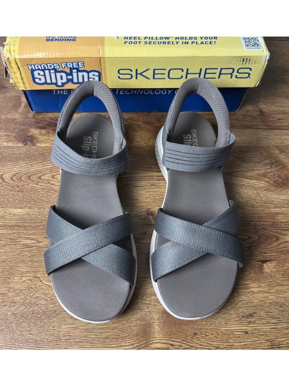 Skechers Ultra Flex 3.0 Sandals 9.5 Taupe Knit Never Better Hands Free Slip-Ins